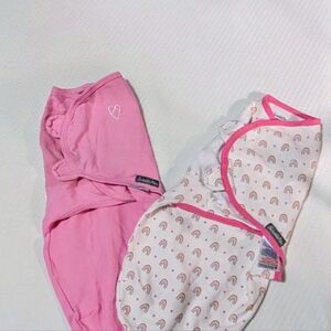 SwaddleMe White Rainbow Print Swaddle with Pink Trim